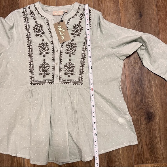 Boho Embroidered Flowy Tunic Top Size XXL Embellish 100% Cotton Blouse UTSA - Picture 12 of 14